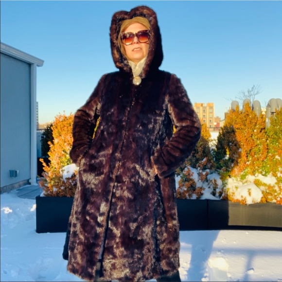 Genuine Mink Widen Bottom A-line Hooded Long Fur Coat EU 44 - Picture 9 of 16